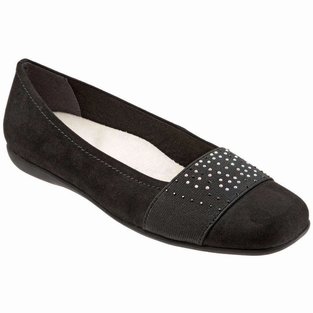 Trotters Samantha Black Micro Flat Shoe (Women's) Side Path