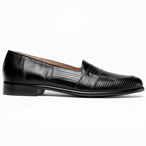 14-202-BLK ROSSI Teju Lizard Penny Loafer, Black Ventilated Fit