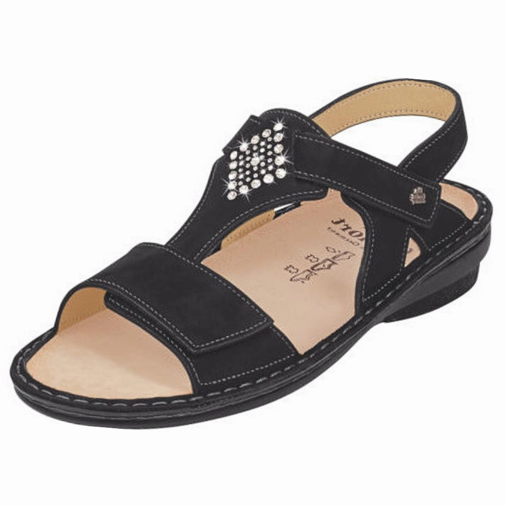 Non Marking Outsole Finn Comfort Calvia Black Nubuck Sandal (Women's)