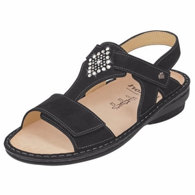 Non Marking Outsole Finn Comfort Calvia Black Nubuck Sandal (Women's)