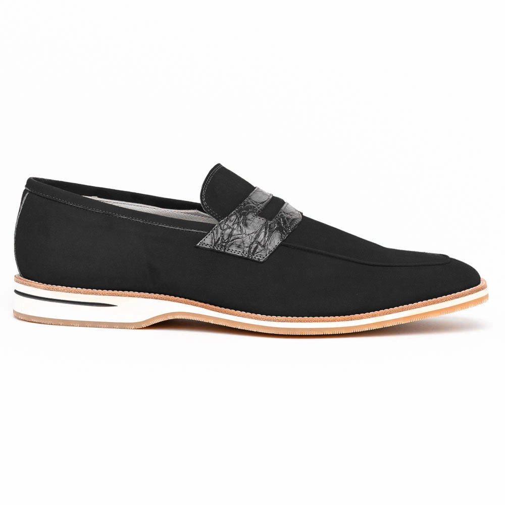 Path Strong Street Food 11-020-BLK MEO 3 Sueded Goatskin Penny Loafer, Black