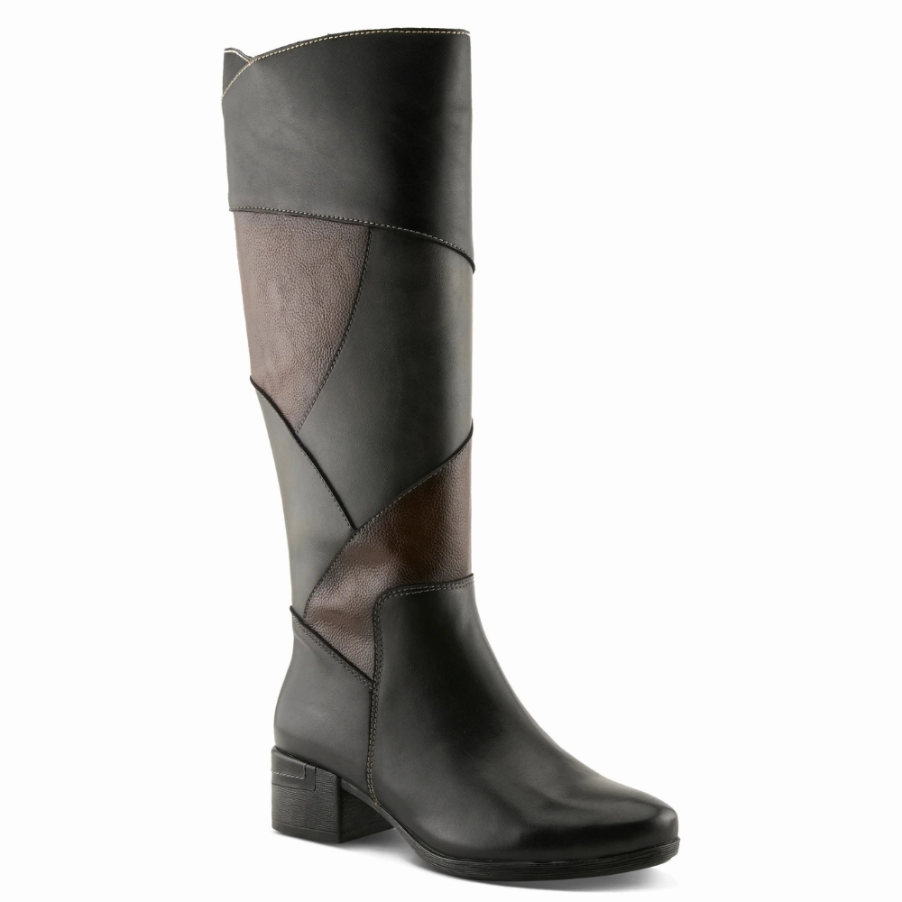 Spring Step Patchwork Black Multi Leather Tall Boot (Women's) Classic Shape