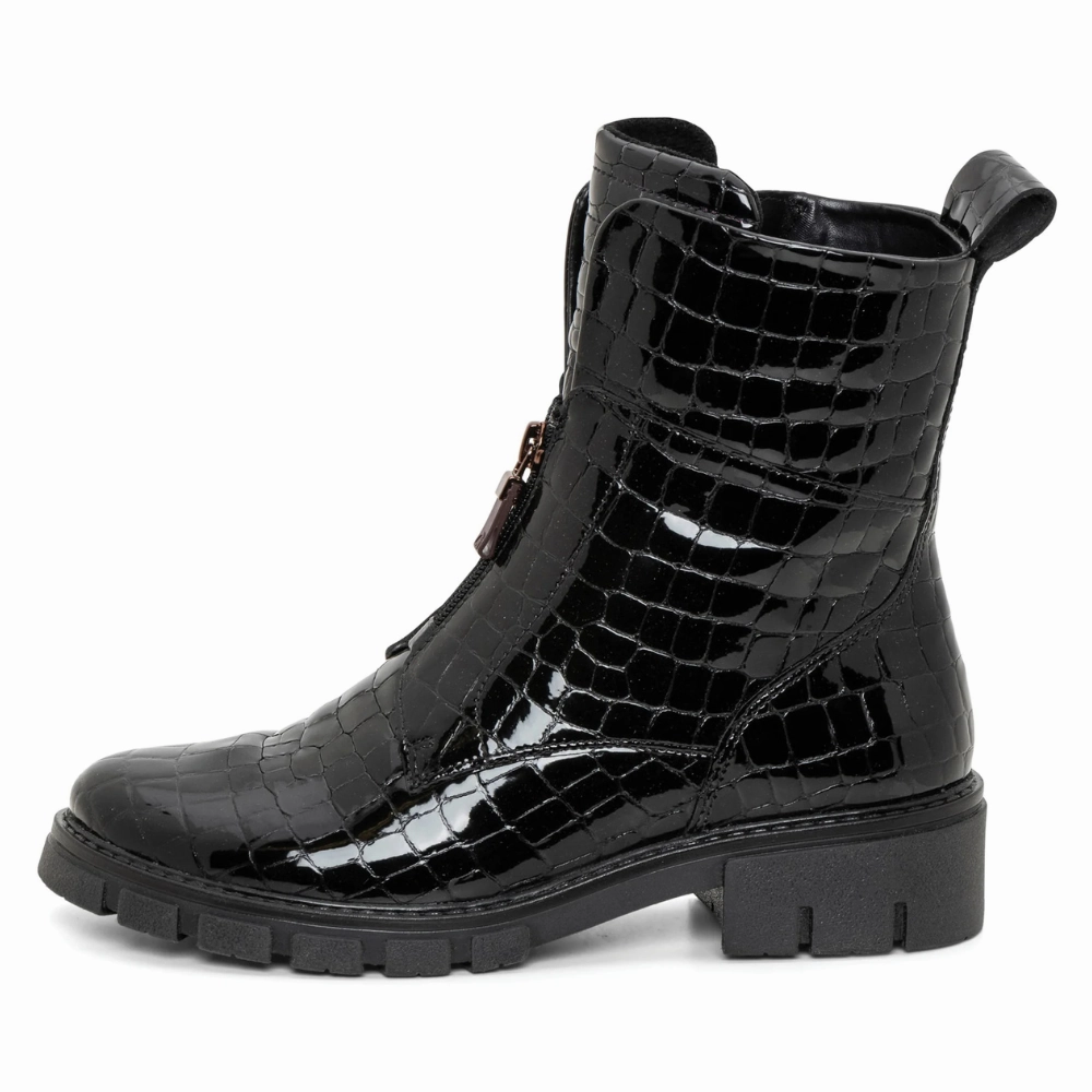 Urban Walking Outdoors Ready Ara Deon Black Croco Patent Leather Boot (Women's)