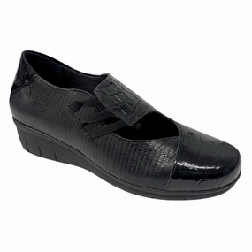 Valeria's Maddy Black Combo Print Wedge Slip-On (Women's) Velcro Design