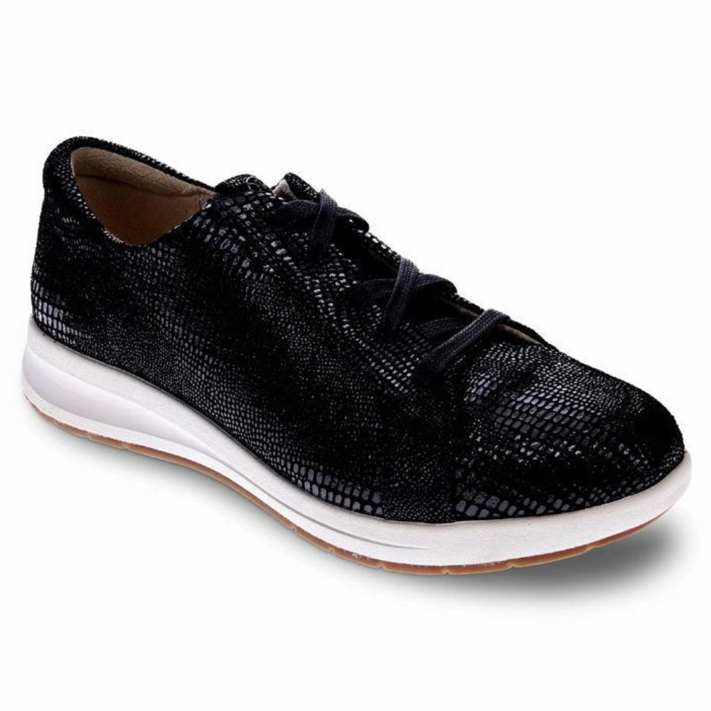 Flat Comfort Effortless Look Revere Athens Black Lizard Sneaker (Women's)