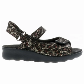 Wolky Pichu Black Leopardo Leather Sandal (Women's) Motion Control Design Soft Insole