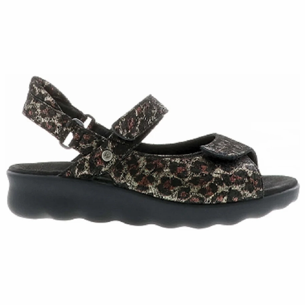 Wolky Pichu Black Leopardo Leather Sandal (Women's) Motion Control Design Soft Insole