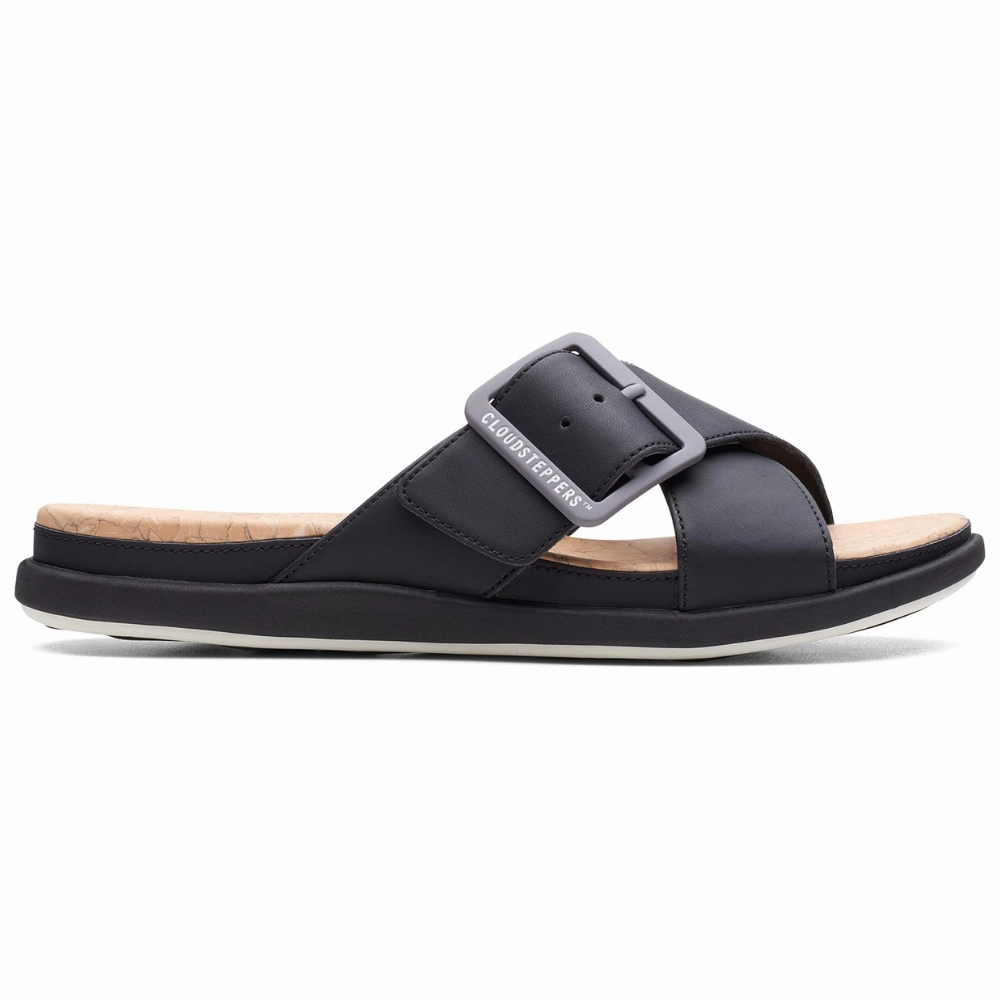 Clarks Step June Shell Black Sandal (Women's) All-Day Use