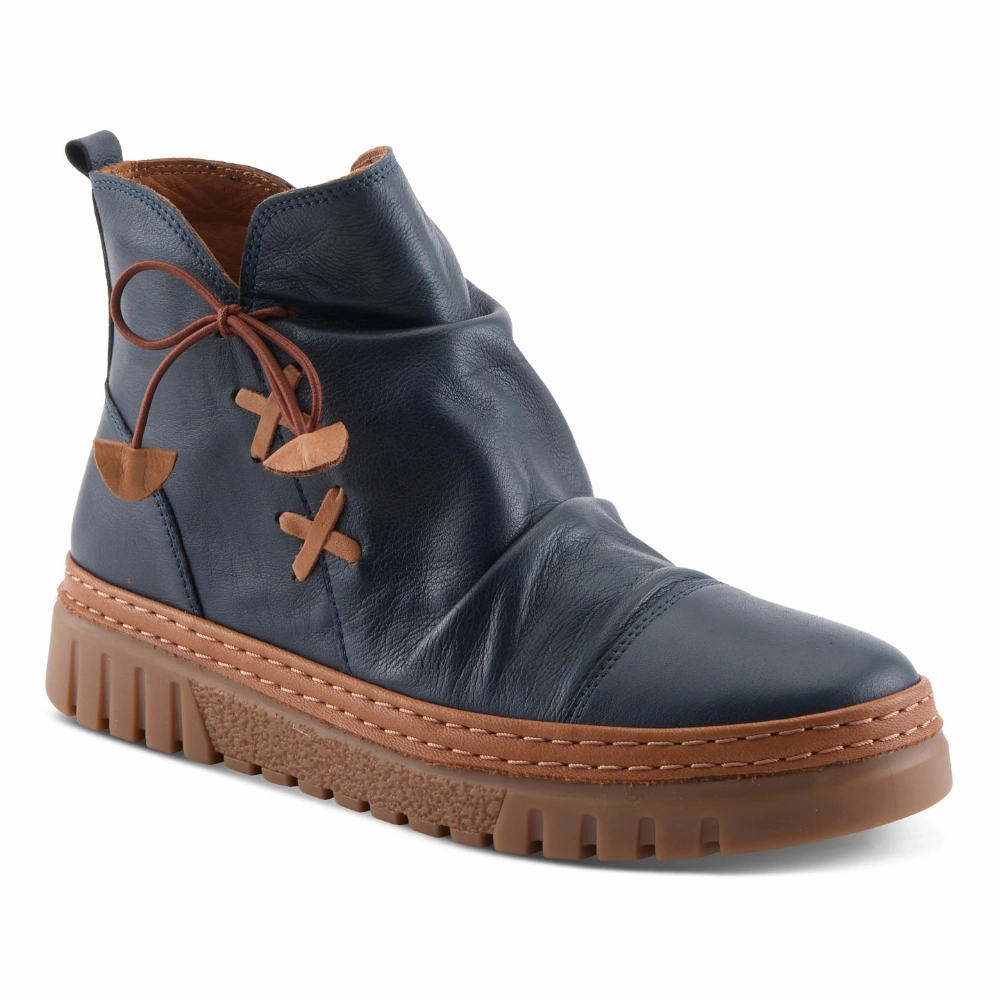 Foot Grace Port Run Spring Step Vandis Navy Leather Boot (Women's)