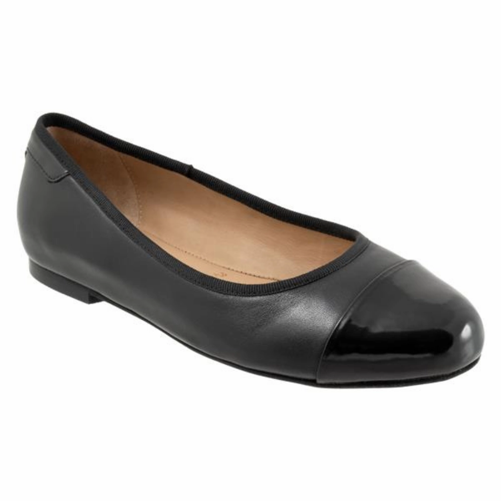 Elastic Material Market Vibe Trotters Clara Black Leather Flat (Women's)