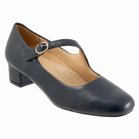 Trotters Desna Navy Kid Leather Heel (Women's) Versatile Footwear