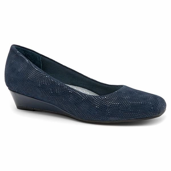 Travel Friendly Footwear Trotters Lauren Navy 3D Patent Suede (Women's)