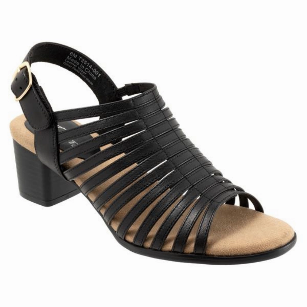 Trotters Midge Black Leather Sandal (Women's) Dry Fit