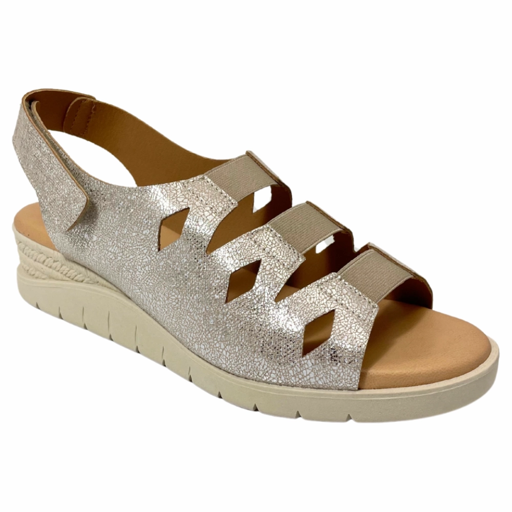 Valeria's Cecily Canvas Beige Soft Leather Sandal (Women's) Moist Safe