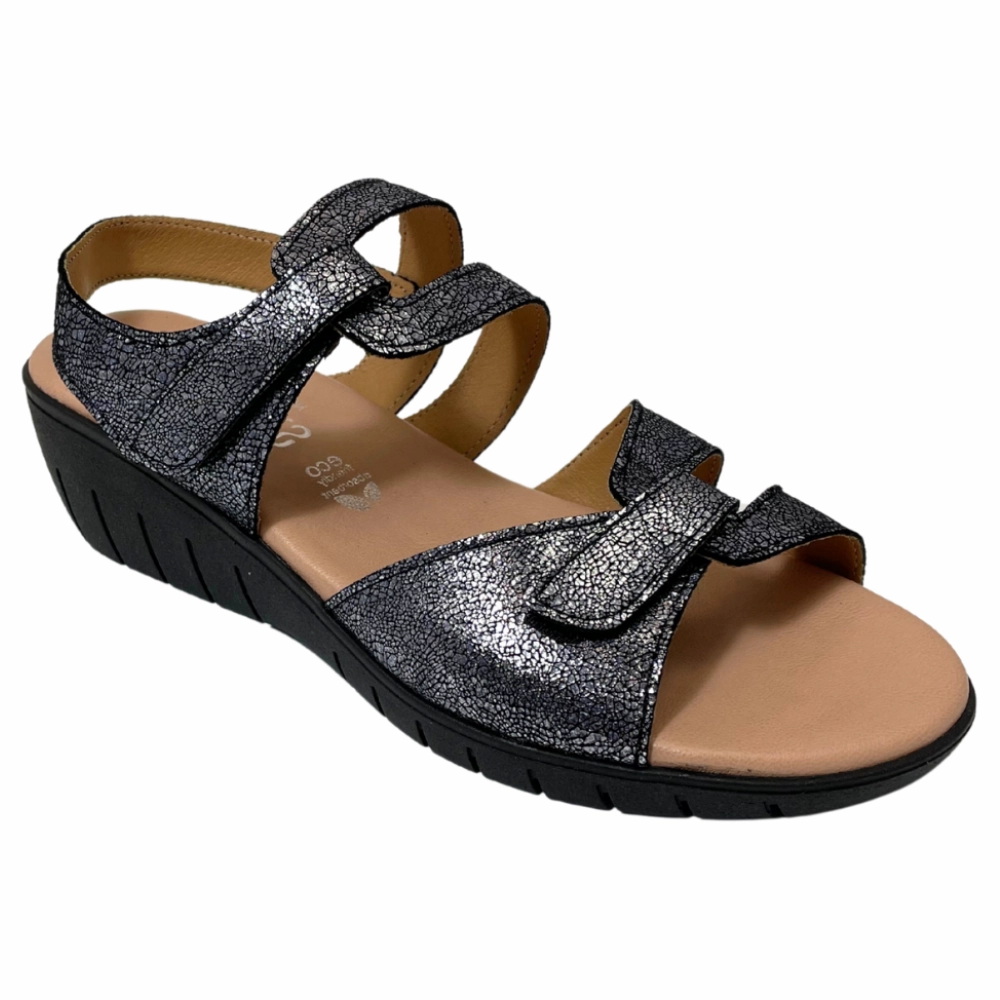 Buckle Detail Valeria's Savanah Canvas Black Soft Leather Sandal (Women's)