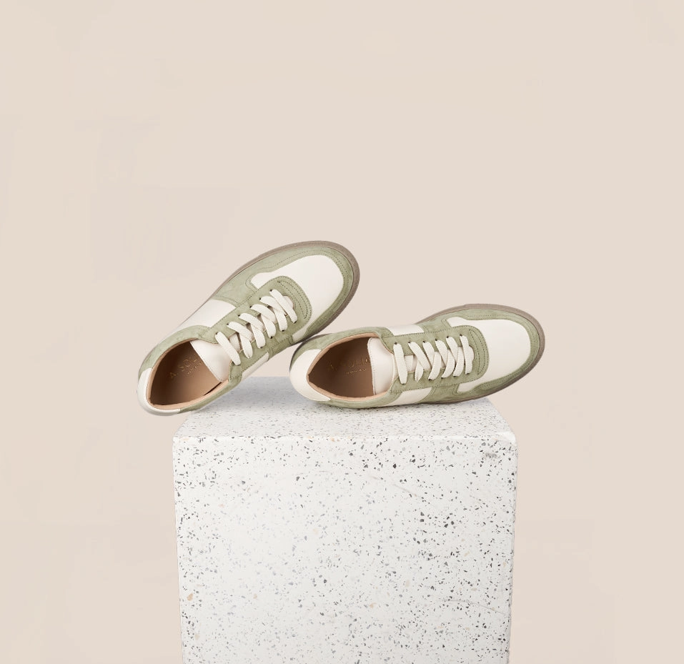Gel Infused Heel Pad Palermo Sneaker - Seafoam/White