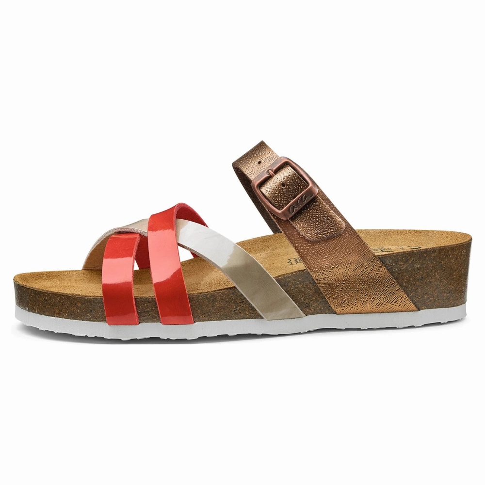 Flexible Soft Summer Footwear for Men Ara Beth Coral Cork Wedge Slide Sandal (Women's)