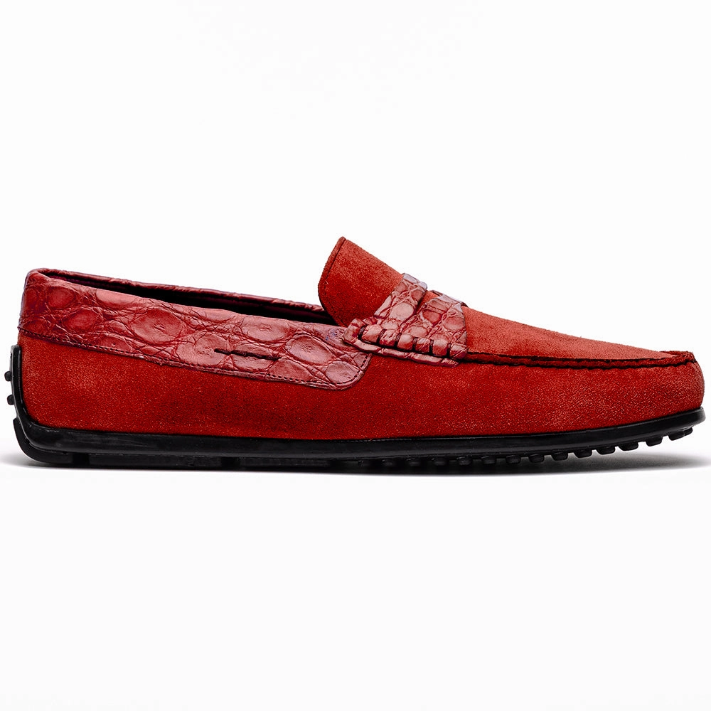 31-160-RED MONZA Sueded Calfskin with Crocodile Driver, Red Glam silhouette Soft Arch