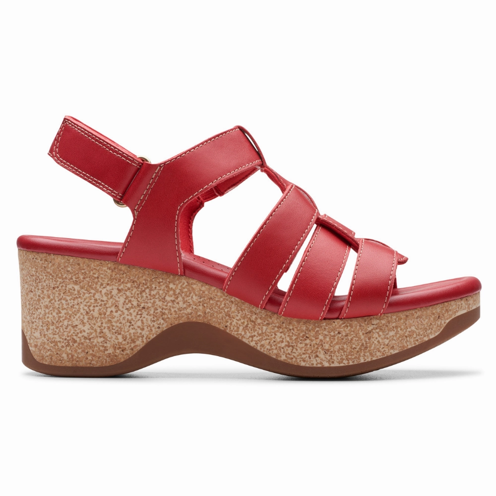 Clarks Chelseah Peak Red Leather Sandal (Women's) hook and loop closure