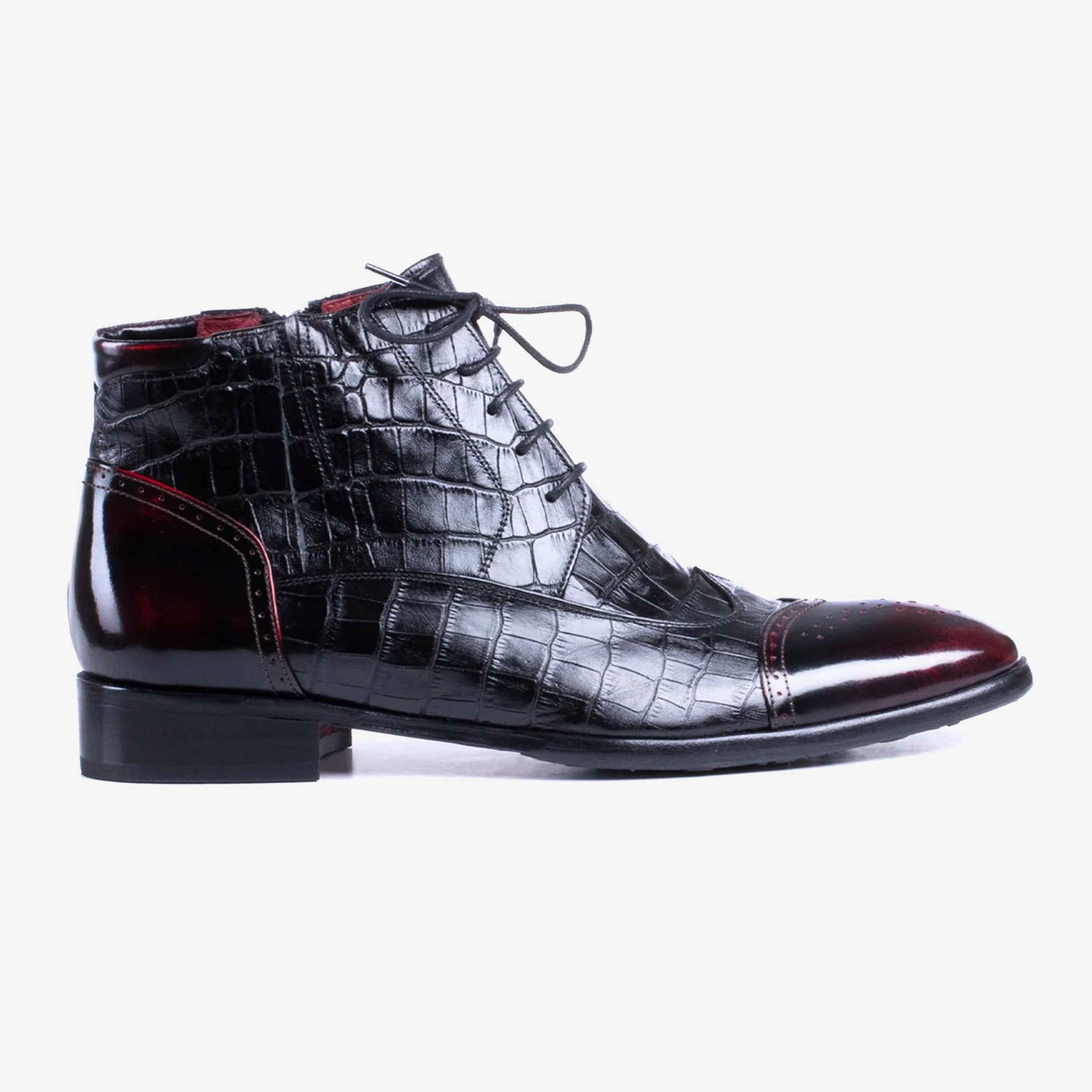 Men's Black & Burgundy Leather Brogue Boot Fall Ready