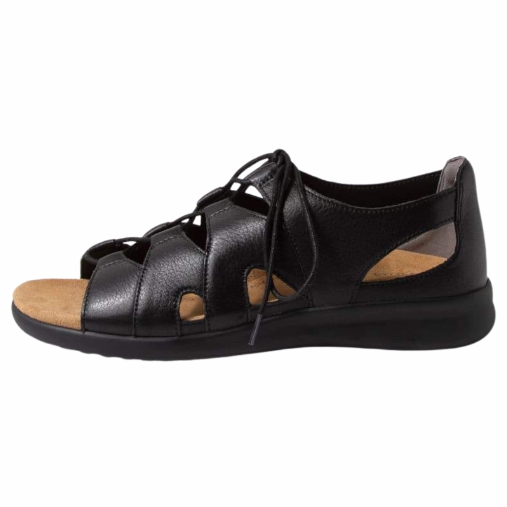 Comfortable Beach Shoes Ziera Barnett Black Leather Sandal (Women's)