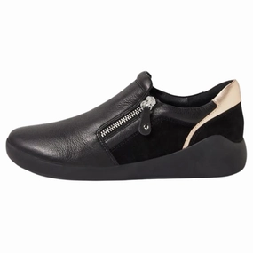 Ziera Yoyce Black/Pale Gold Multi Leather Slip-On (Women's) Urban Fashion Turn Hike